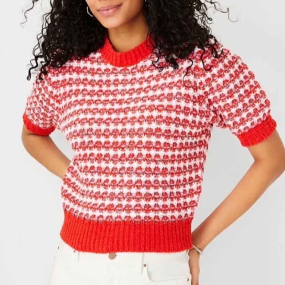 Ann Taylor Tweedy Puff Sleeve Shortsleeve Sweater NWT